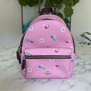 NWOT Disney X Coach Mini Charlie Backpack w/ Snow White Tulip Multi Gems F72817